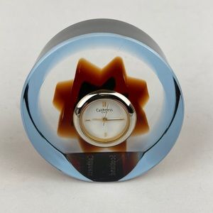 Caithness Scotland Glass Art Deco Paperweight Clock VTG